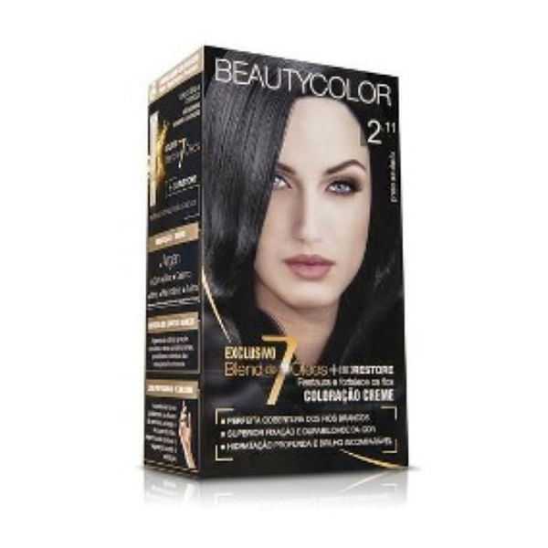 Coloração Permanente Beauty Color Purissi sem Amônia Preto Azulado 2.11