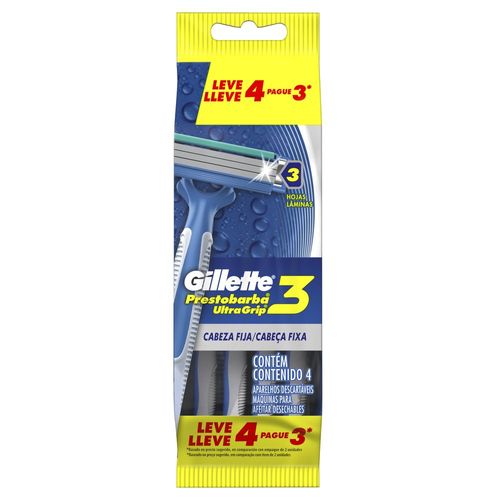 Aparelho Descartável para Barbear Gillette Prestobarba Ultragrip3 Leve 4 Pague 3 Unidades