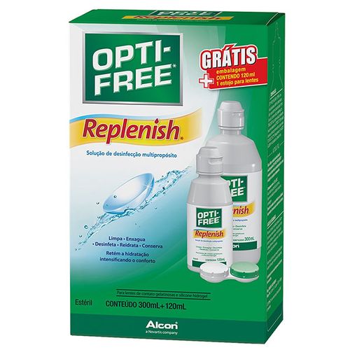 Kit Opti-Free Replenishampoo 300ml + 120ml Amostra + Est - Opti Free Replenish