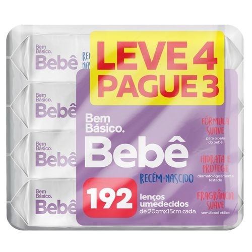 Lenço Umedecido Bebê Recém Nascido - Leve 4 Pague 3 - Bem Básico