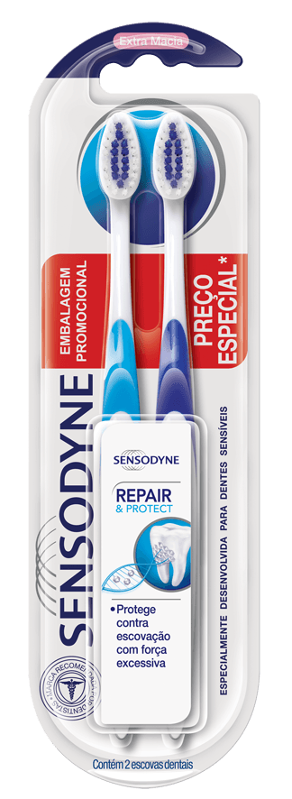 Sensodyne Kit Promocional Sensodyne Repair & Protect com duas Escovas Dentais para Dentes Sensíveis