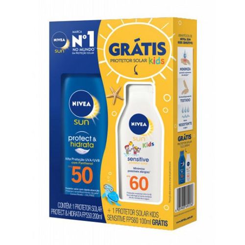Kit Protetor Solar FPS 50 Nivea Sun Protect & Hidrata 200ml + Protetor Babies & Kids FPS 60 100ml