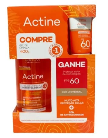 Encontraproduto.com.br - Kit Gel de Limpeza Darrow Actine Pele Oleosa e Acneica 400g + Protetor Solar Facial Darrow Actine Cor Universal FPS60 20g