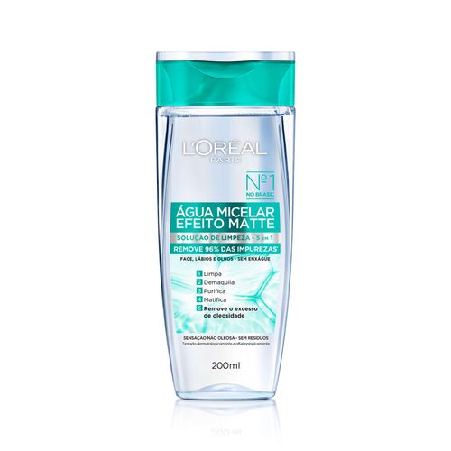 Água Micelar Efeito Matte L'Oréal Paris Solução de Limpeza Facial, 200ml