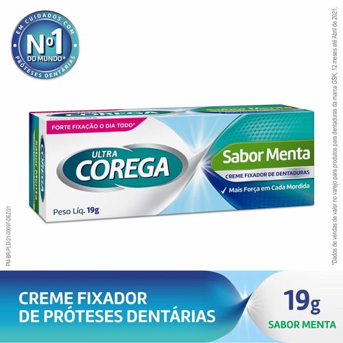 Ultra Corega Creme Fixador de Prótese com forte fixação Sabor Menta 19g