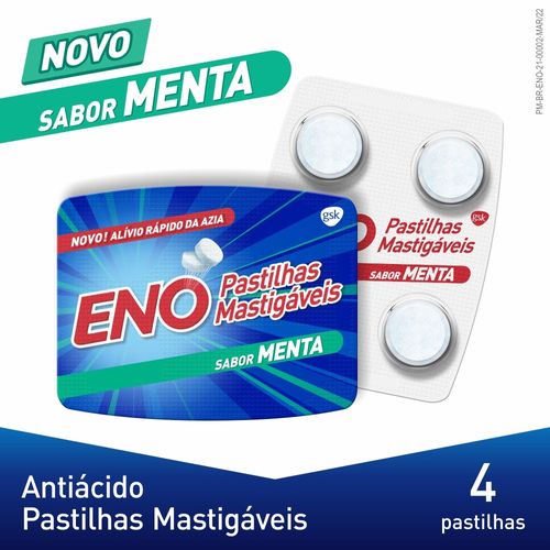 Pastilhas mastigáveis Eno sabor Menta, Alívio Rápido contra azia, 4 pastilhas