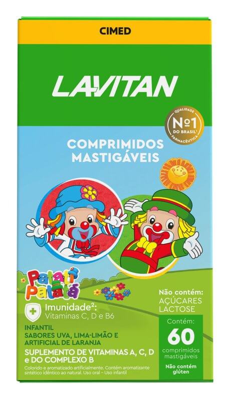 Lavitan Imunidade Kids Uva, Lima-Limão e Laranja - 60 comprimidos mastigáveis