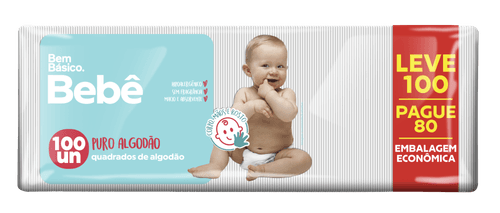 Algodão Quadrado Bem Básico Bebê - 100 unidades