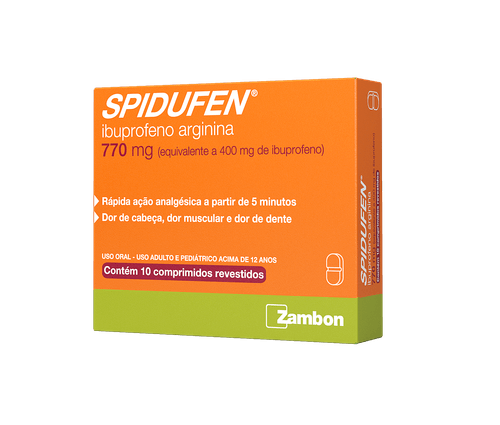 Analgésico Spidufen Ibuprofeno 400mg + Arginina 370mg Comprimido Revestido 10 Unidades