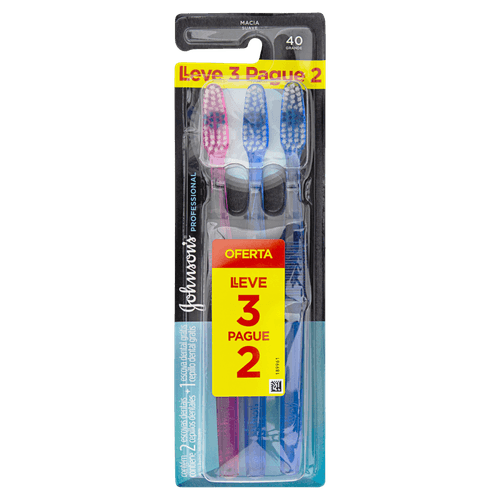 Escova Dental Macia Johnson's Professional 40 Grande Leve 3 Pague 2 Unidades