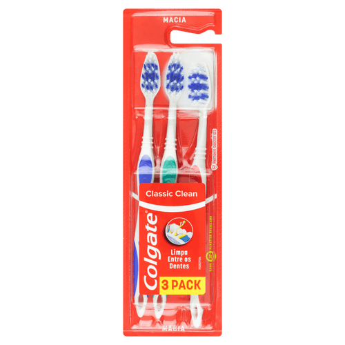 Escova Dental Macia Colgate Classic Clean Cabeça Normal 3 Unidades