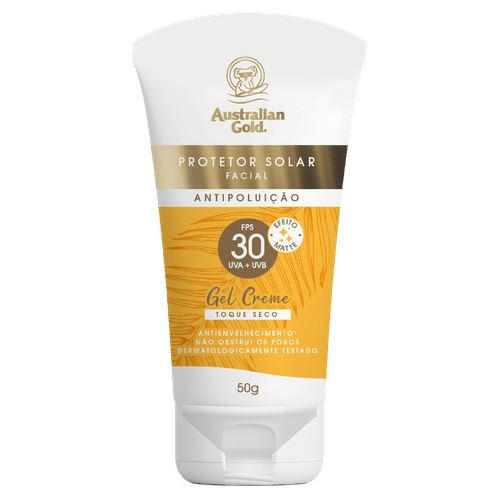 Protetor Solar Facial Gel Creme Toque Seco FPS 30 Australian Gold Caixa 50g