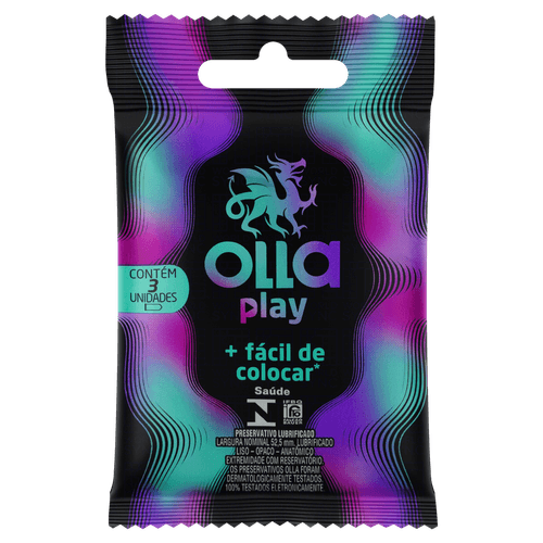 Preservativo Masculino Lubrificado Play Olla Pacote 3 Unidades