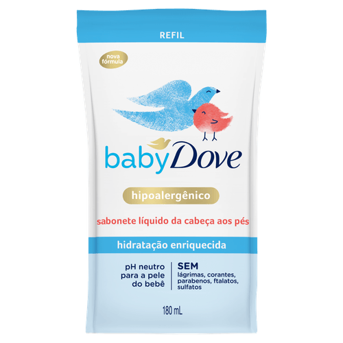 Sabonete Líquido Hidratação Enriquecida da Cabeça aos Pés Dove Baby Sachê 180ml Refil