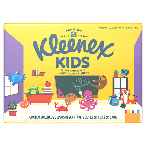 Lenço de Papel Pele Folha Dupla Suave Kleenex Dia a Dia Kids Caixa 50 Unidades
