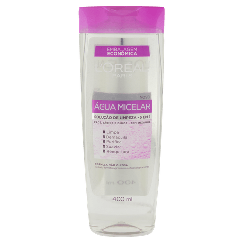 Água Micelar L'Oréal Paris Solução de Limpeza 5 em 1, 400ml