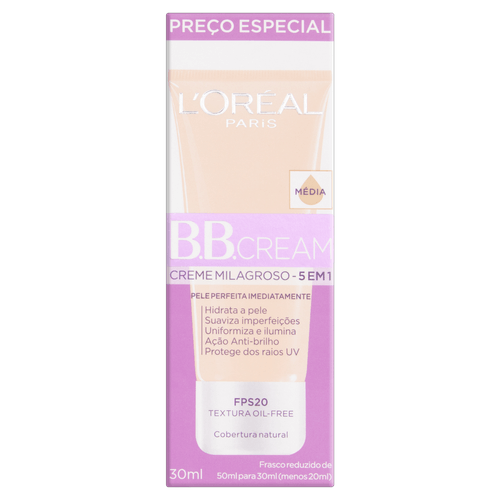 Base BB Cream L'Oréal Paris Dermo Expertise Cor Média FPS 20, 30ml