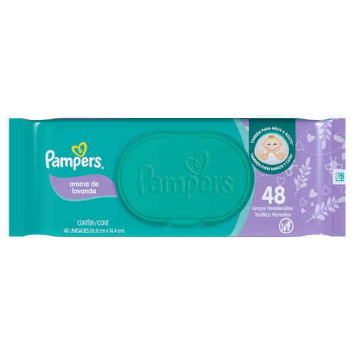 Lenço umedecido lavanda Pampers Regular com 48 unidades