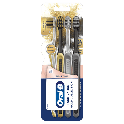 Escova Dental Extramacia Sensitive Oral-B Purification Gold Collection 4 Unidades
