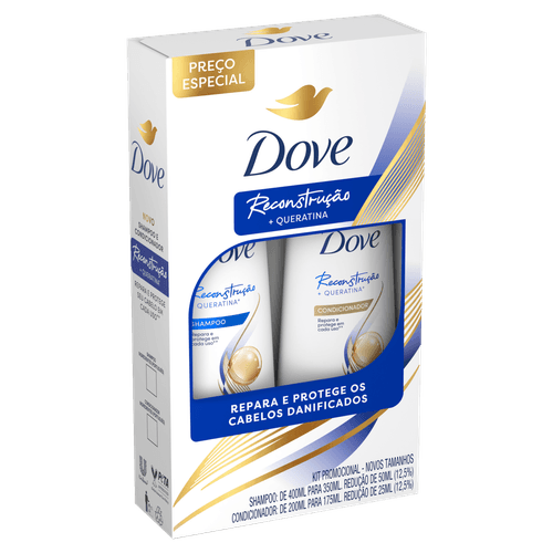 Kit Dove Reconstrução Queratina Shampoo 350ml + Condicionador 175ml