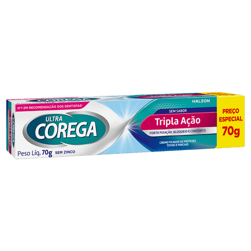 Ultra Corega Tripla Ação Creme Fixador de Próteses Sem Sabor - 70g