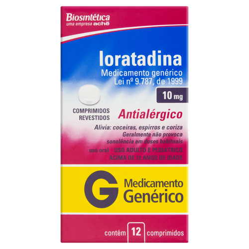 Loratadina 10mg - Genérico Biosintética - 12 comprimidos