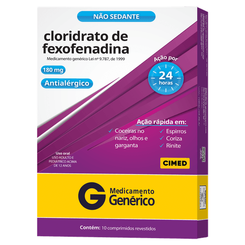 Cloridrato de Fexofenadina 180mg - Genérico Cimed - 10 Comprimidos