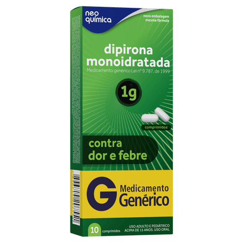 Dipirona 1g - Analgésico e Antitérmico - Genérico Neo Química - 10 comprimidos