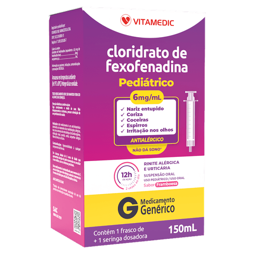 Cloridrato de Fexofenadina 6mg Suspensão Oral Vitamedic Genérico - 150ml