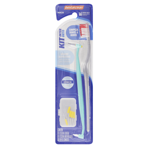 Kit 1 Escova Dental Macia + 1 Escova Interdental Cônica + 6 Refis Dentalclean Inter Orto