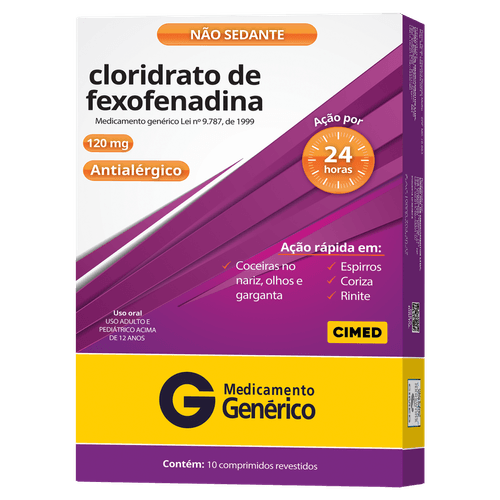 Cloridrato de Fexofenadina 120mg - Genérico Cimed - 10 Comprimidos