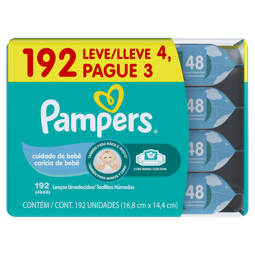 Lenço Umedecido Pampers Cuidado de Bebê L4P3 – 196 unidades