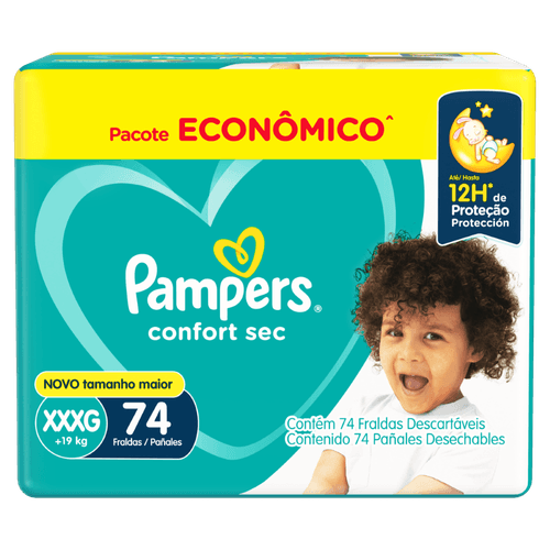 Fralda Descartável Infantil Pampers Confort Sec XXXG 74 Unidades Pacote Econômico