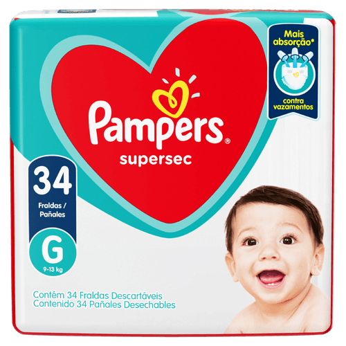Fralda Descartável Infantil Pampers Supersec G 34 Unidades