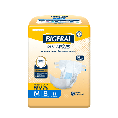 Fralda Bigfral  Derma Plus M - 8 Unidades