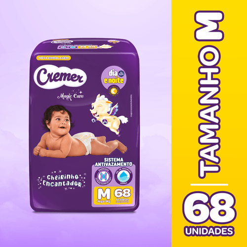 Cremer Fralda Descartável M Magic Care Superabsorvente Antivazamento 68 Un