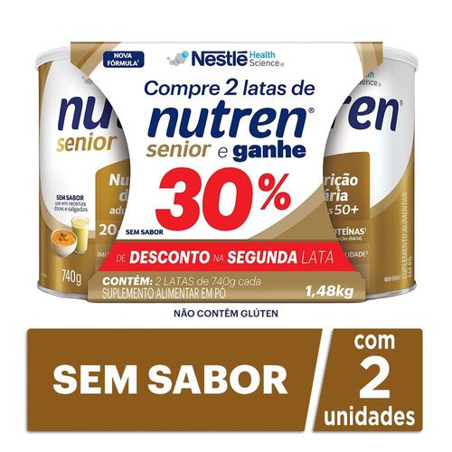 Kit Complemento Alimentar Nutren Senior Sem Sabor 1,48kg Ganhe 30% Desconto na Segunda Lata