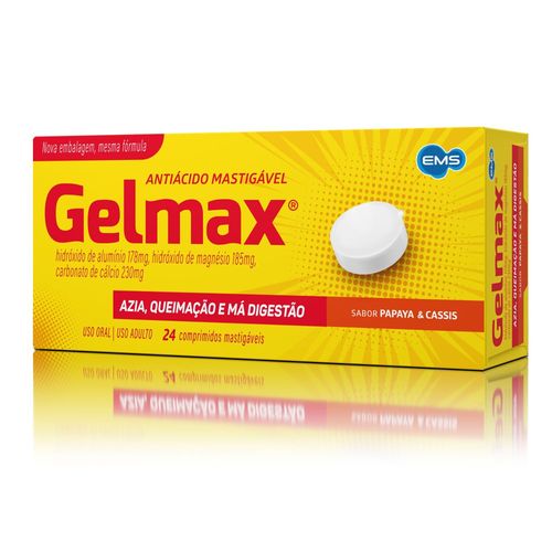 Gelmax Papaya&Cassis Antiácido - 24 Comprimidos Mastigáveis