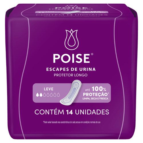 Protetor Diário sem Abas para Escapes de Urina Poise Longo - 14 Unidades