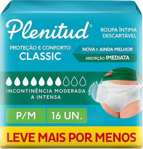 Roupa Íntima Descartável Unissex Plenitud Classic P/M Pacote 16 Unidades Leve Mais Pague Menos