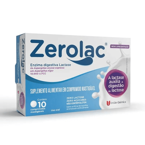 Suplemento Alimentar Lactase Zerolac União Química 10.000 FCC Comprimido Mastigável 10 Unidades