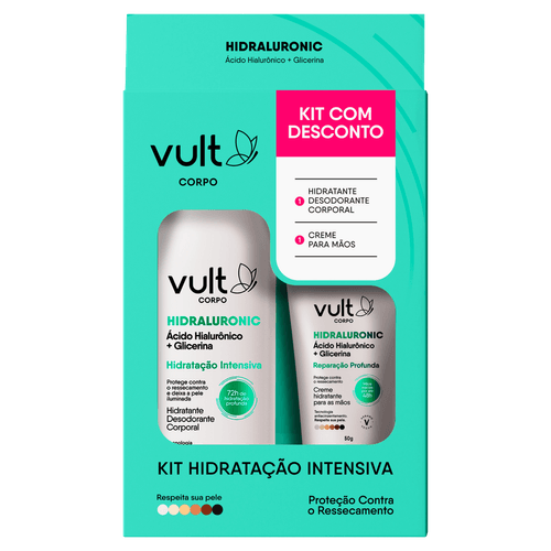 Kit  Vult Corpo Hidraluronic Desodorante Hidratação Intensiva 350ml + Hidratante para as Mãos  Reparação Profunda 50g