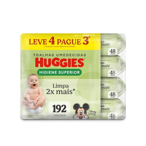 Lenços Huggies Higiene Superior Limpam 2x Mais 4 x 48 Un