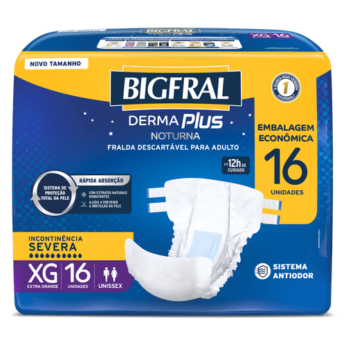 Fralda Descartável Bigfral Derma Plus Noturna XG + de 90kg - 16 Unidade