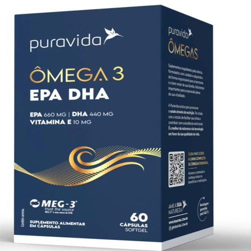 Suplemento Ômega 3 EPA DHA Puravida 1.411mg Cápsula 60 Unidades