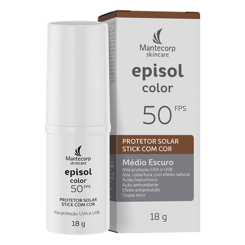 Protetor Solar Facial Episol Color Stick FPS 50 Médio Escuro 18g