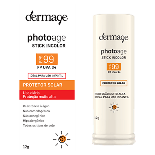 Protetor Solar Infantil Stick Incolor FPS 99 FP UVA 34 Dermage Photoage -12g