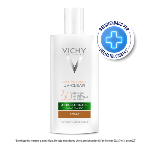 Protetor Solar Facial Aqua-Fluido Antioleosidade com Cor 4.0 FPS 60 Vichy Capital Soleil UV-Clear - 40g