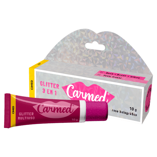 Blush, Batom e Sombra 3 em 1 Tutti Frutti Rosa Holográfico Glitter Carmed - 10g