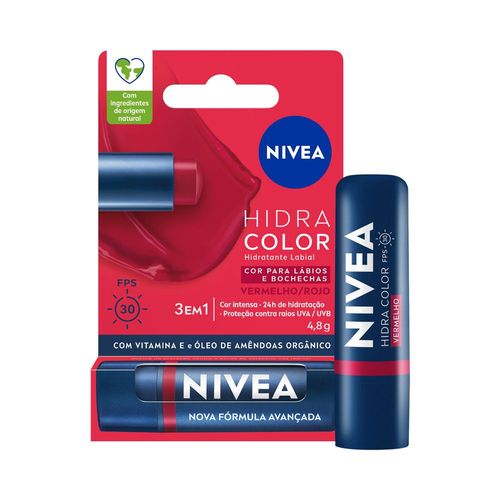 NIVEA Hidratante Labial Hidra Color 2 em 1 Vermelho 4,8g